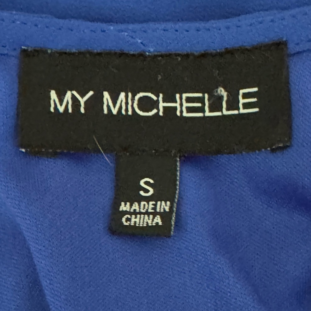 D-161 My Michelle Blue with Colorful Embroidered Detail Sleeveless MIDI Dress - Picture 11 of 12